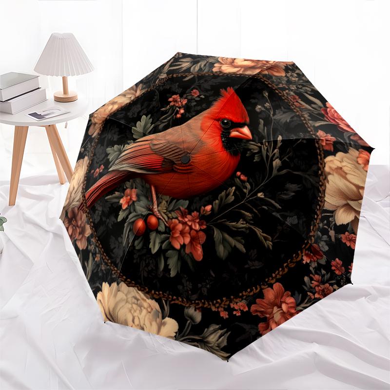 Cardinal and Bee pattern, automatic folding umbrella, portable and foldable design, 8 ribs, a Christmas or birthday gift.