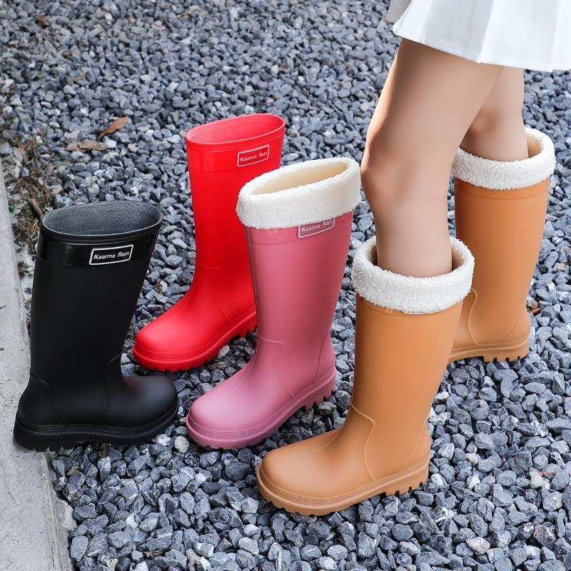 Rain Shoes Fashionable Women's High Tube Non-slip Thickened Women's Waterproof Shoes Adult Long Rain Boots Velvet Outdoor Rubber Shoes Women