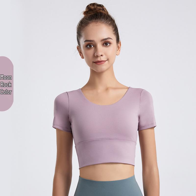 

Женский кроп-топ для йоги с перекрещенной спинкой и эффектом «обнажённости» - С коротким рукавом, приталенный, эластичная спортивная футболка Small