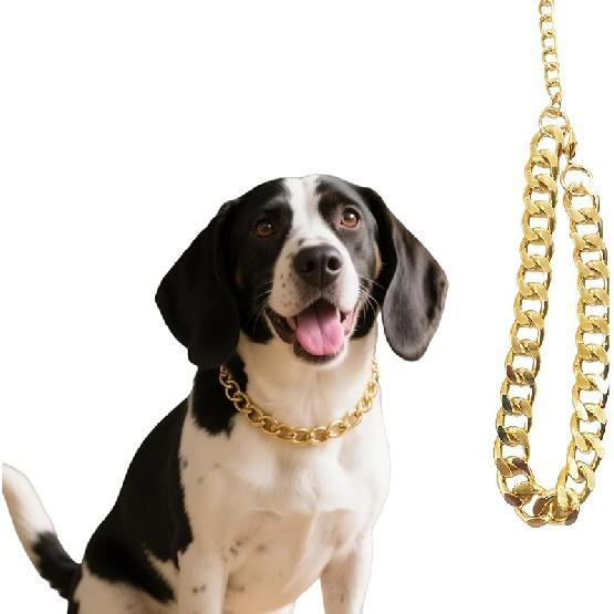 Gold Dog Chain Necklace Collar,Fashionable Cuban Link, Adjustable, Lightweight & Durable Metal Decoration (Gold, 9" (Neck Fits 8"-12"))