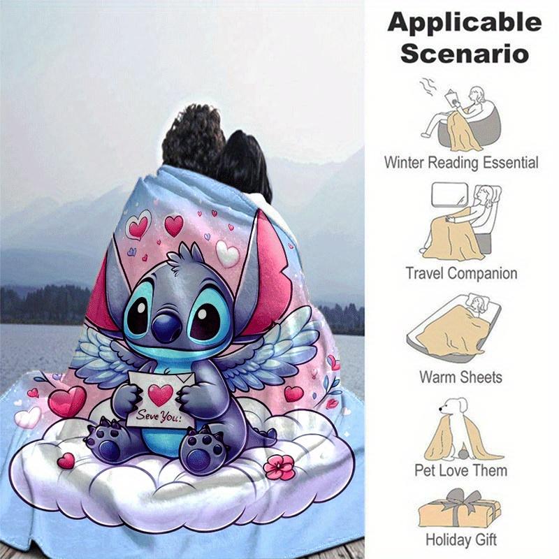 1pc Stitch Printing Blanket - Soft, All-Season Throw for Living Room, Beroom,Personalize Gift with Aorable Cartoon Esign