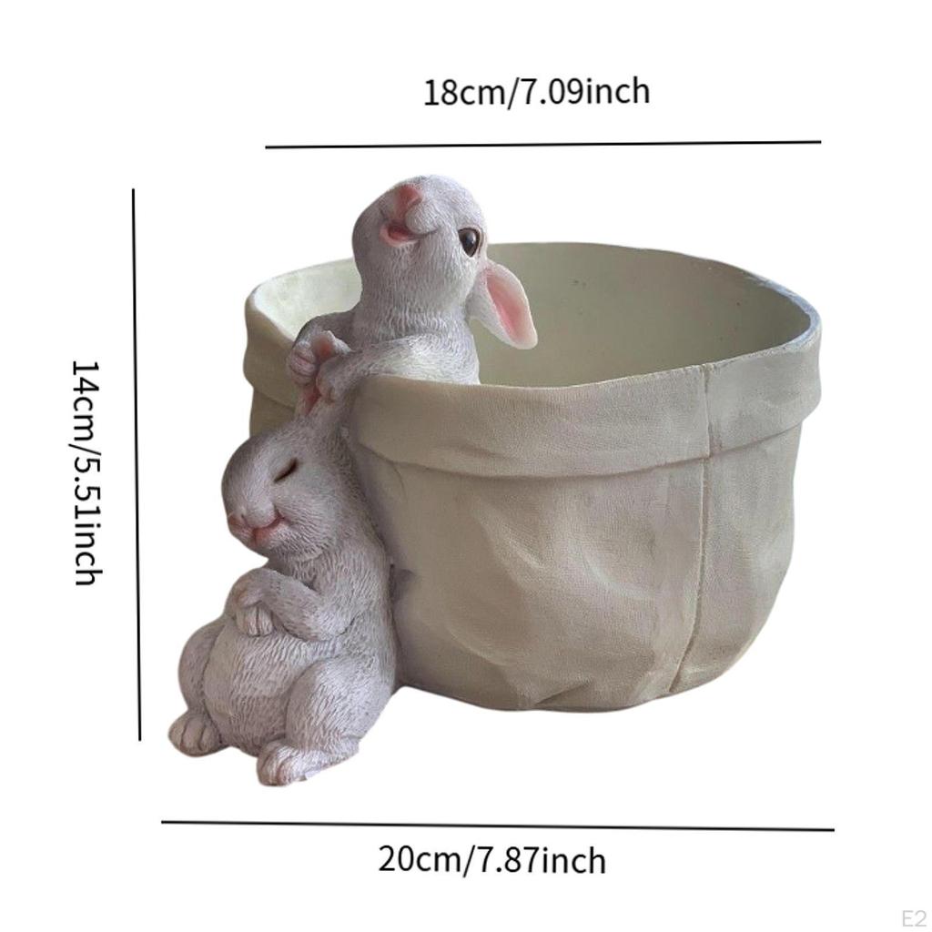 Blumenpot Planter with Rabbit Figures Tabletop Orament for Living Room Decorative Multifunctional