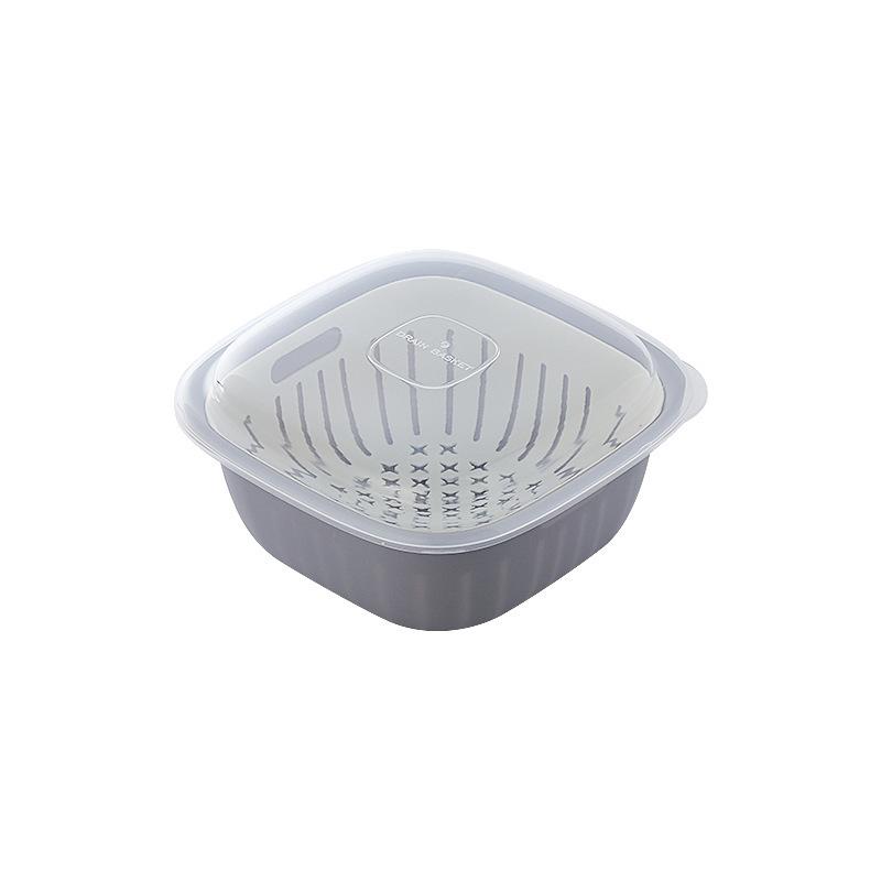 

Double-layer Draining Basket, Multi-functional Square Large Refrigerator Preservation Box, Plastic Kitchen Fruit Preservation Storage Basket with Lid сірий/білий
