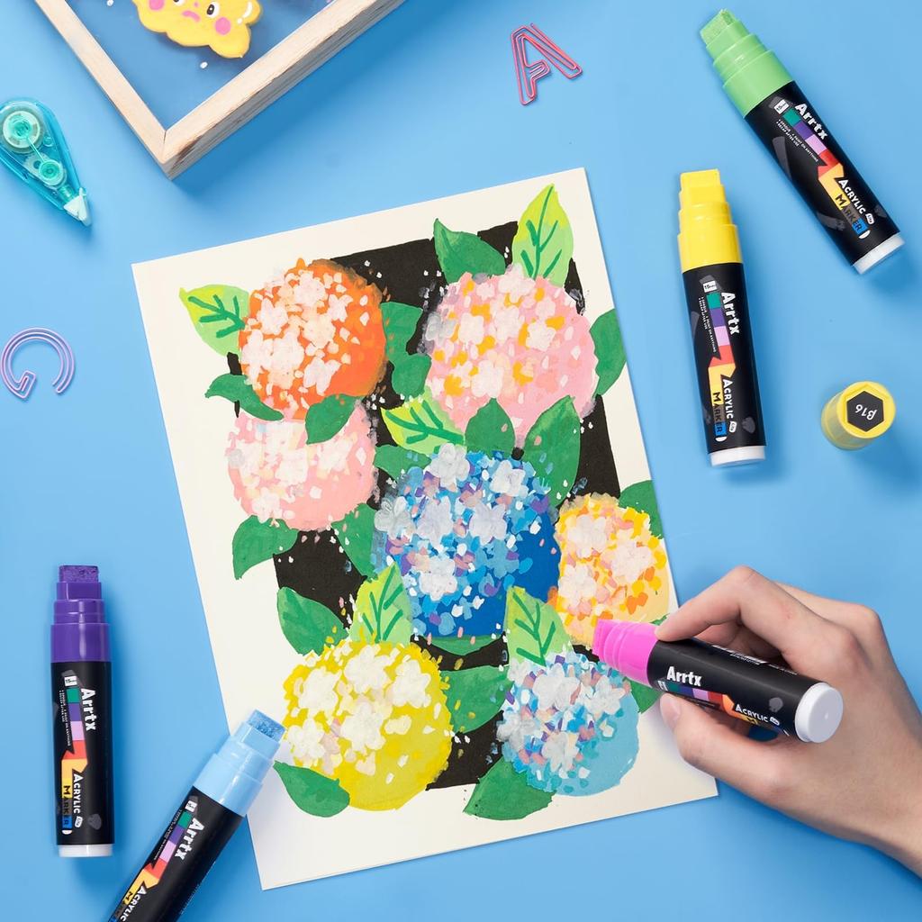 Arrtx Poster 30 15mm Wide Jumbo Acrylic Marker Permanent Paint Pens for Rock and Outdoor Painting Markers, Colors, Tip, Set, Waterproof, Painting,