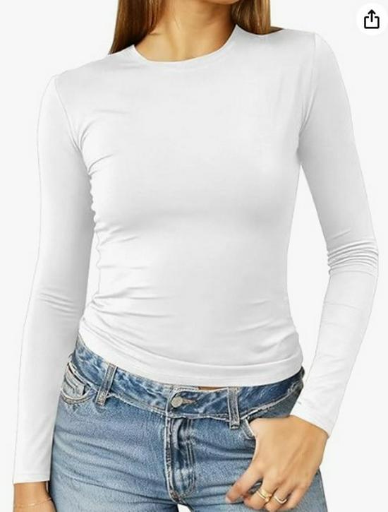 Women s Slim Fit Cropped Long Sleeve Top - Spring Casual Style Small белый