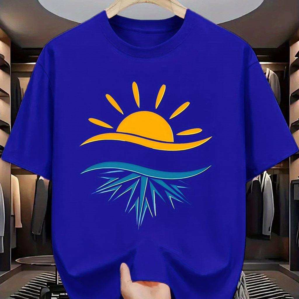 Sun and Ice Crystal Reflection Graphic Men Casual TShirt Cotton Breathable Short Sleeve Tee