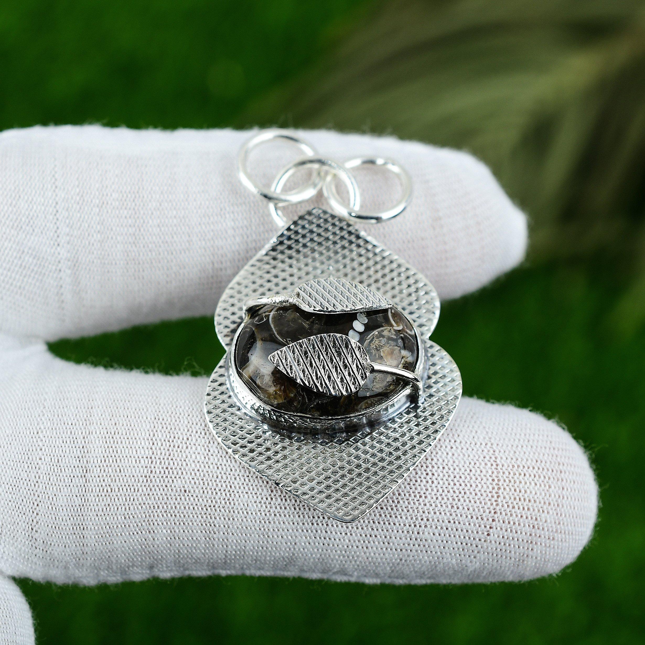 

Womens day Sale Turritella Fossil Gemstone 925 Silver Bezel Anniversary Pendant