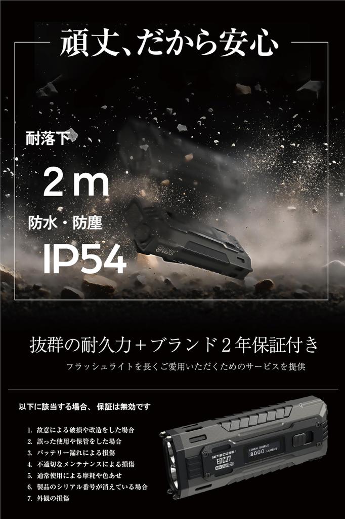 Offizielle japanische NITECORE EDC37 Taktische 8000 190 Leichte IP54 Wasserdichte und Taschenlampe für Outdoor und Arbeit [Spitzenklasse-Spezifikationen]