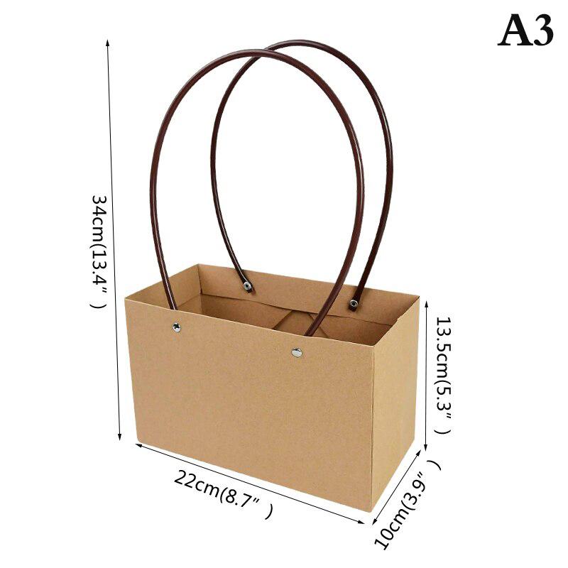 Portable Flower Box Waterproof Paper Handy Bag Kraft Handbag Party Gift Box