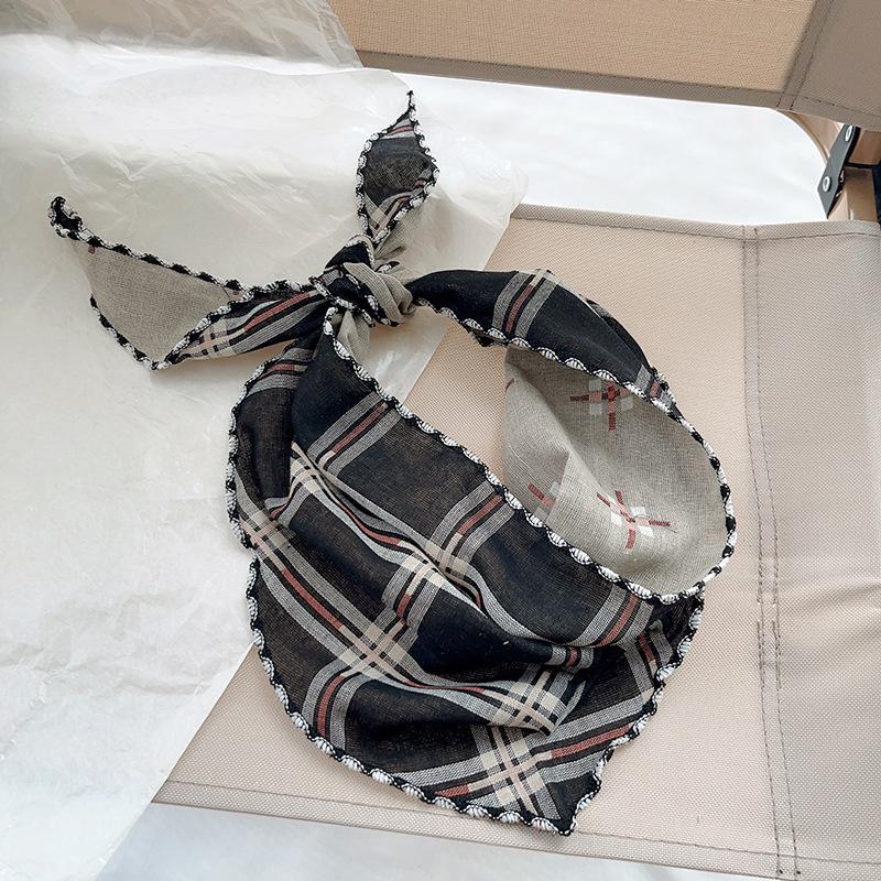 Spring Autumn Women Scarf Linen Cotton Headband Kids Triangle Scarf Baby Neck Scarf Plaid Versatile Korean Style