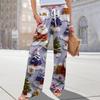 Ladies' Loose And Casual Christmas Printed Wide Leg Pants With Elastic Waistband Drawstring And Pocket Pants