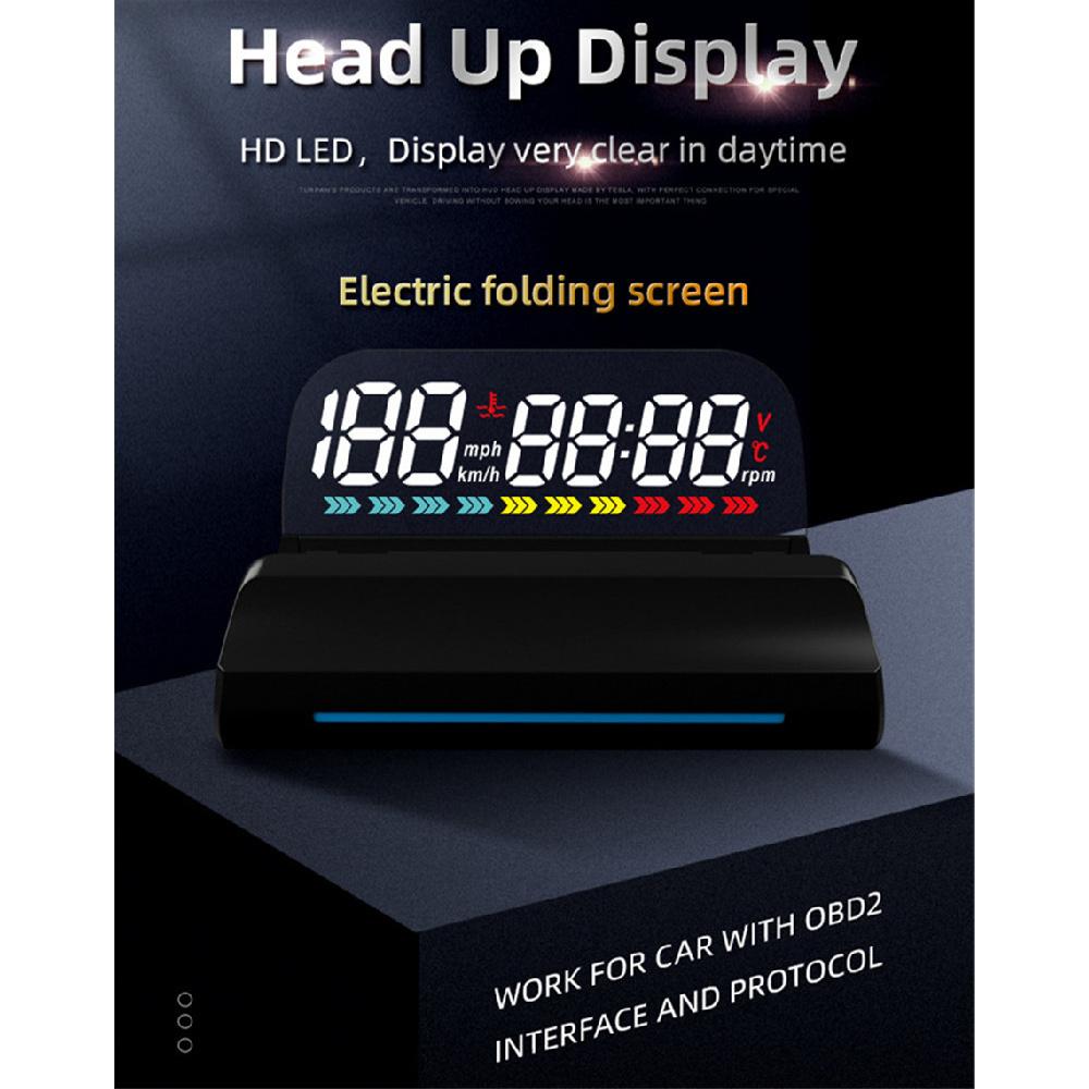 Obd2 Electronic Folding Screen Hud Speed Rpm Low Voltage Warning With Ambient Backlight