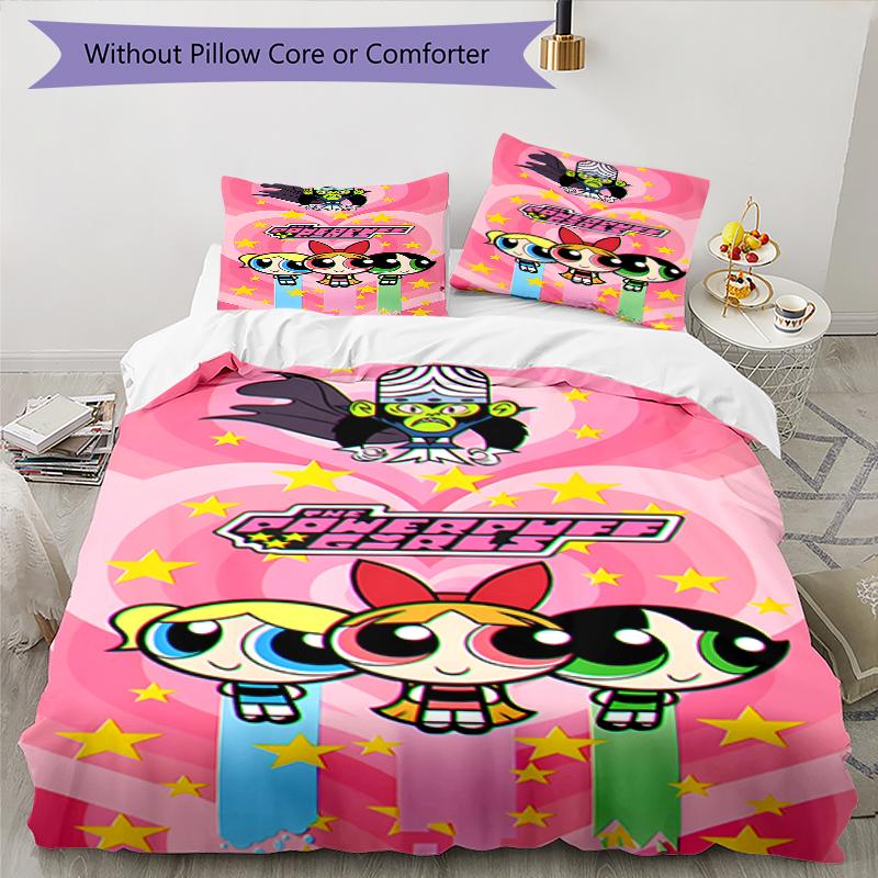 3pcs The Powerpuff Girls2 Pattern Bedding Set Duvet Cover Set Includes Duvet Cover &pillowcases, Perfect All Season Bedroom Decoration & Gift