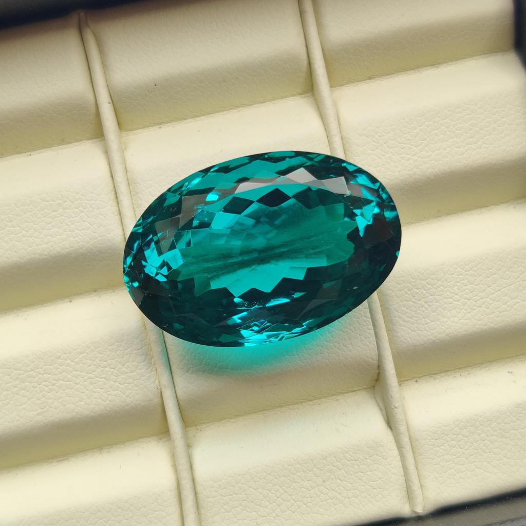 38.10 Carat, Oval Cut Natural Glass Stone, Faceted Loose Stone, 26x17x14 Size Stone.