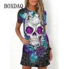 Mode Totenkopf 3D-Druck Damenkleid Lustiges Horror-Muster Lässiges A-Linien-Kleid Sommer 2026 Neu Kurzarm O-Ausschnitt Damen Sommerkleid