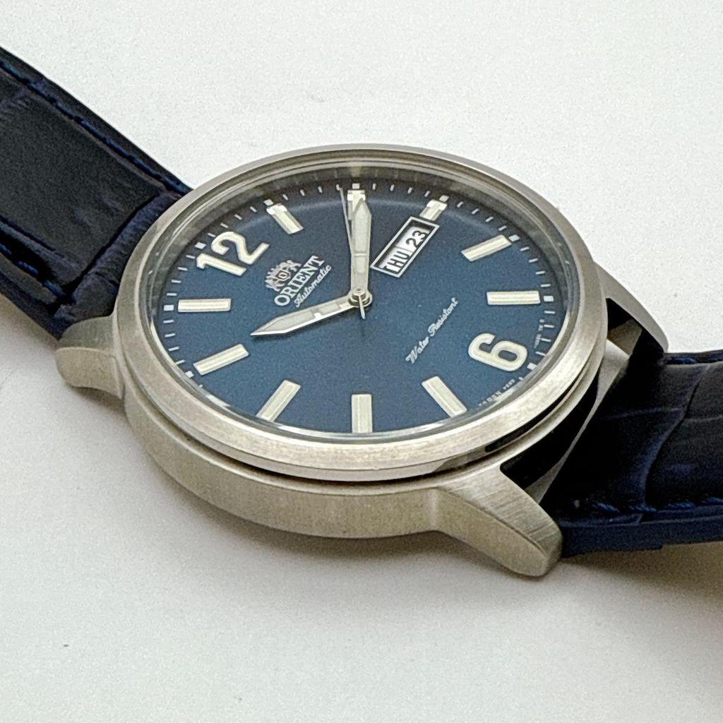 Used B094 [Almost unused/Big Face] ORIENT Blue Dial See-through Back Automatic Mechanical Men's Watch