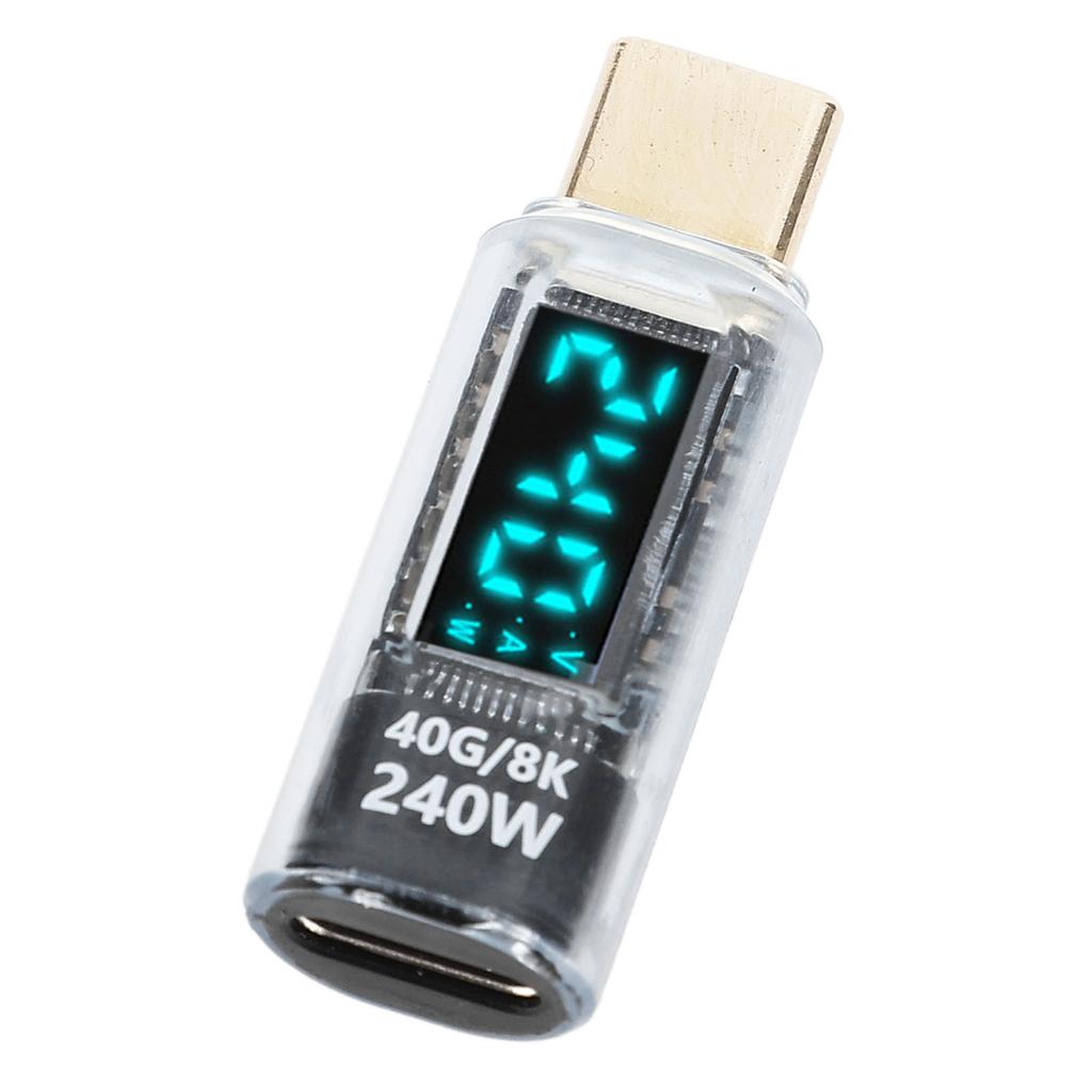USB C Adapter Power Meter Tester PD 240W 8k 60Hz 40Gbps Transfer USB C Male to Female Extension Adapter with Digital