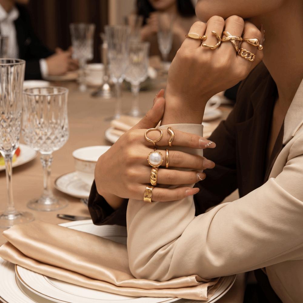 6/8/12 pcs/set Irregular Design Imitation Pearl Ring Gold Sliver Floral Ring Everyday Jewelry
