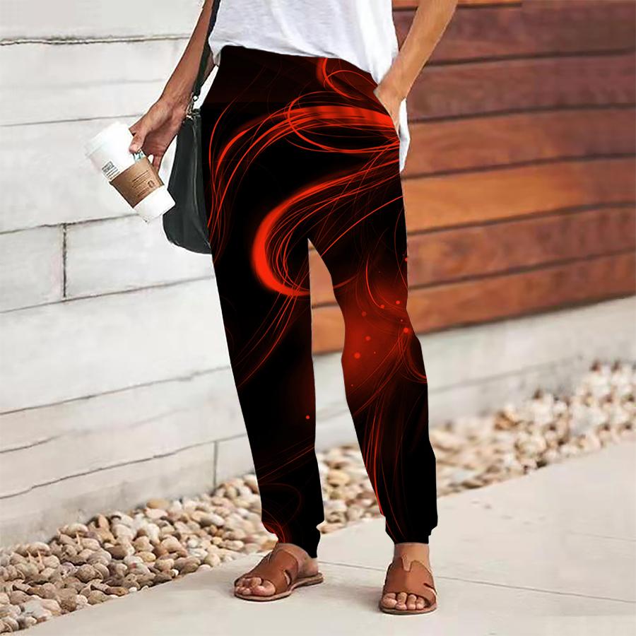 

Женские брюки с абстрактным принтом, на шнуровке, с эластичной талией, свободные брюки, повседневные длинные брюки, брюки с карманами 8XL красный