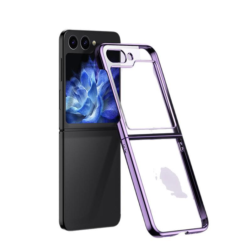 Samsung Z Flip Phone Case - Two-Section, Transparent, Electroplated, Ultra-Thin, Drop-Proof, for Models 5/6/7, Screen Protective.