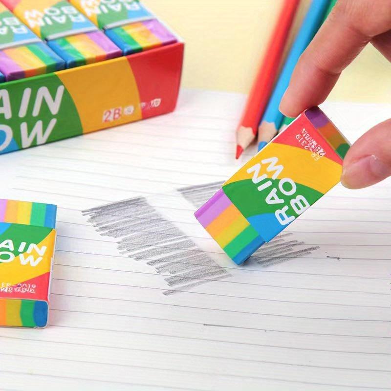 Rainbow Erasers, Ultra-Clean No Residue 2B Eraser with Handle for Writing and Drawing, Suitable for School Use by Art Students