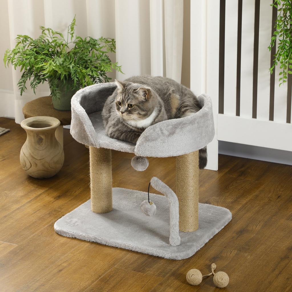 Cat Tree with Jute Scratching Post, Bed and Balls, 48x38x42 cm, Grey