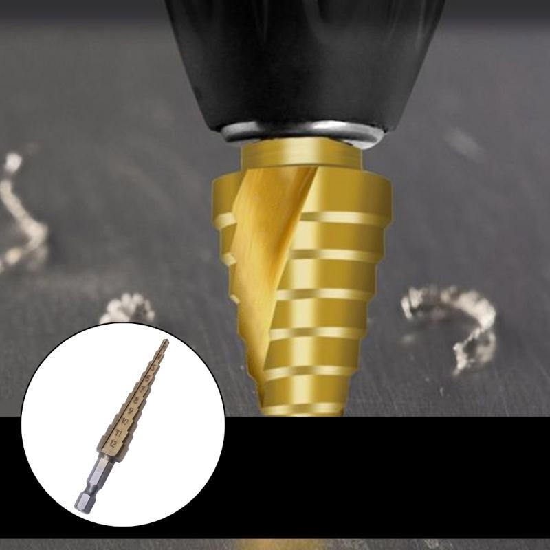 HSS Titanium-Coated Step Drill Set 1/4" Shank 3-12mm Cutting Tool Reamer