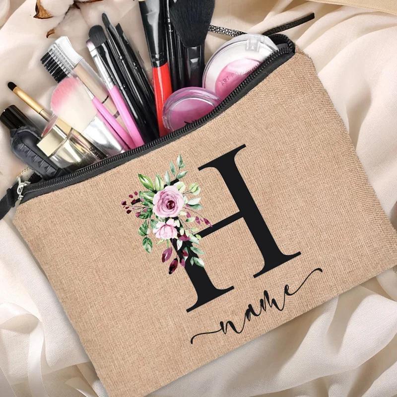 Personalized Linen Makeup Bag Able Women's Travel Shopping Beauty Portable Single Party Decoration Gift