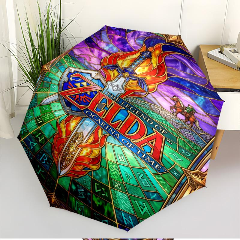 The Legend of Zelda Print Automatic Open Close Umbrella, Portable Foldable Umbrella, for Outdoor Commute Camping Trip, Ideal Birthday Gift