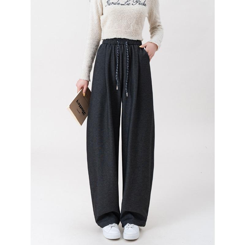 

Dark blue scimitar wide-leg pants women s autumn and winter new high-waisted loose and thin casual Yamamoto pants M чёрный