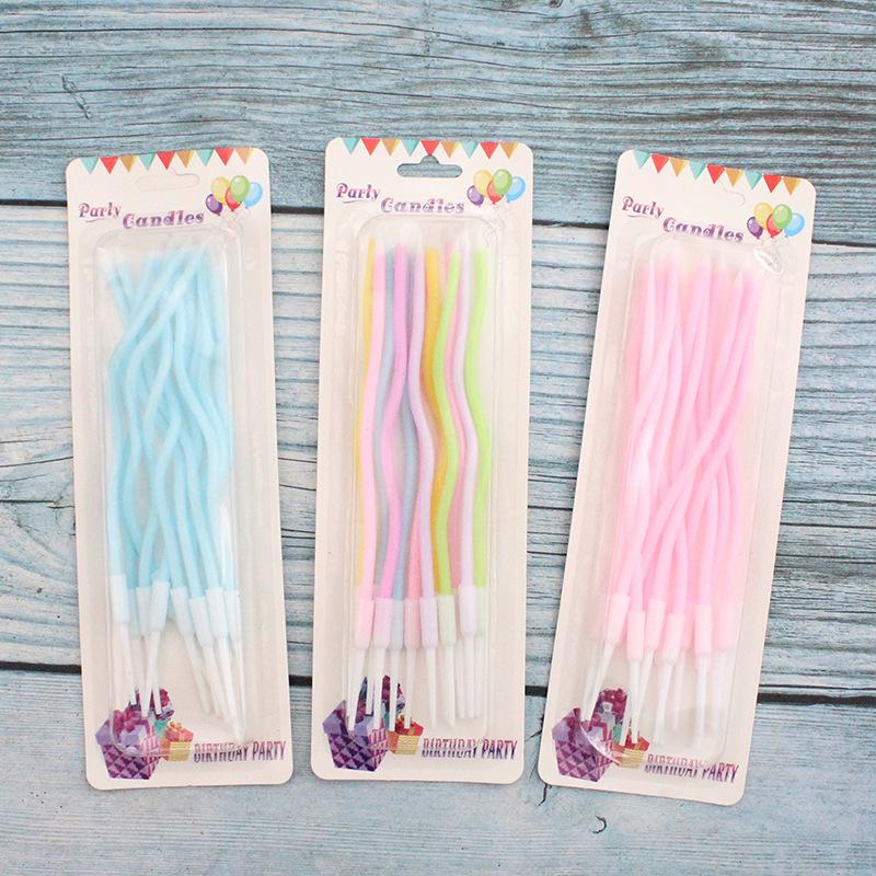 New Colorful Birthday Curve Cake Candles Creative Party 12 Pcs Suction Card Packed Pink Blue Curved Candles