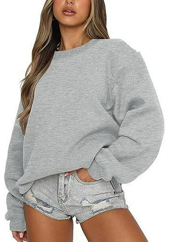 Women's Fashion Plus Velvet Solid Color Round Neck Loose Long Sleeve Hoodie for Autumn/Winter