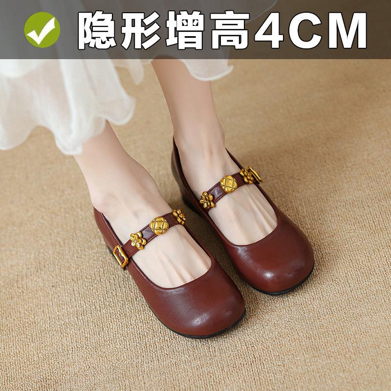 

Single shoes women s new red with skirt Mary Jane shoes women s inner height-increasing boat shoes shallow mouth women s shoes 32 чорний