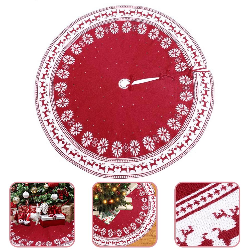 Festival Tree Skirt Knitted Tree Skirt Apron Snowflake Deer for Gift Holidays