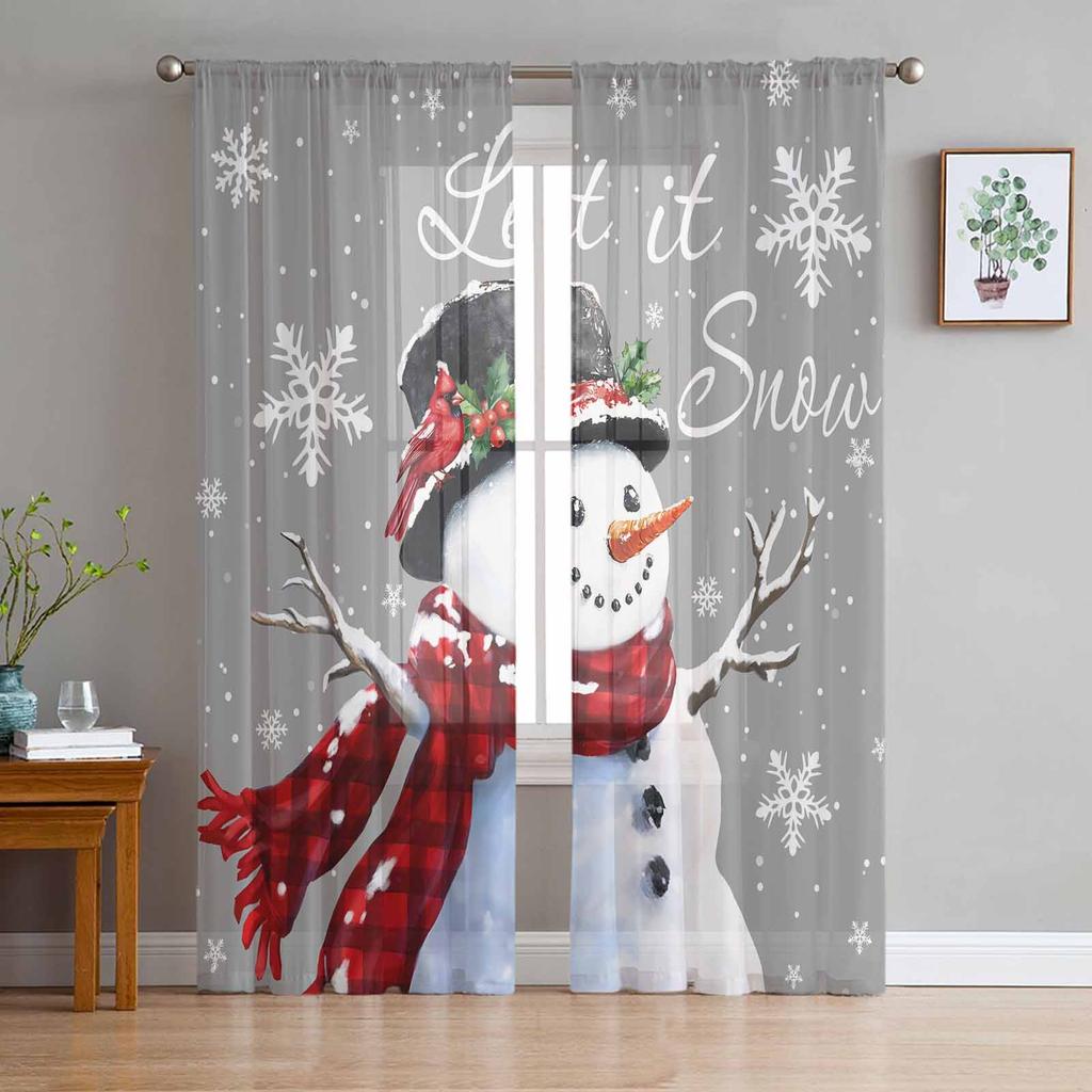 Christmas Winter Snowman Curtains For Living Room Bedroom Home Decoration Window Voile Tulle Curtain Drapes