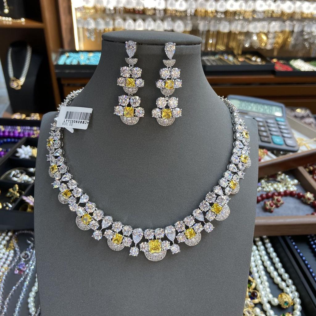 Wih Yellow Diamond Necklace Earrings Luxury Celebrity Temperament Women'S Evening Dress Banquet Jewelry