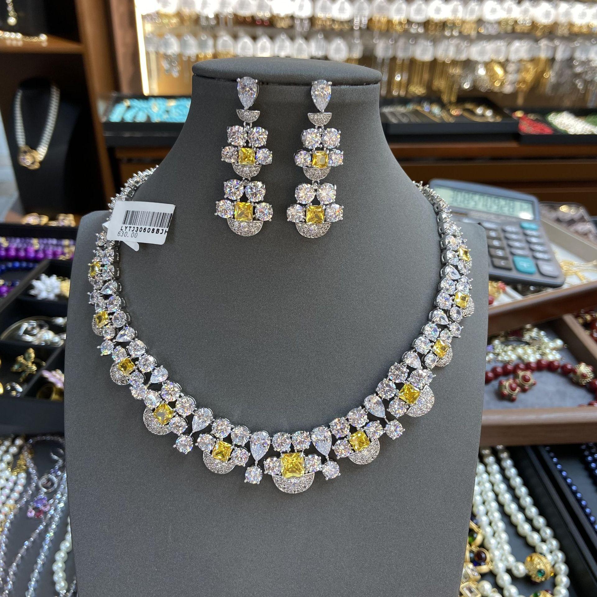

Wih Yellow Diamond Necklace Earrings Luxury Celebrity Temperament Women S Evening Dress Banquet Jewelry