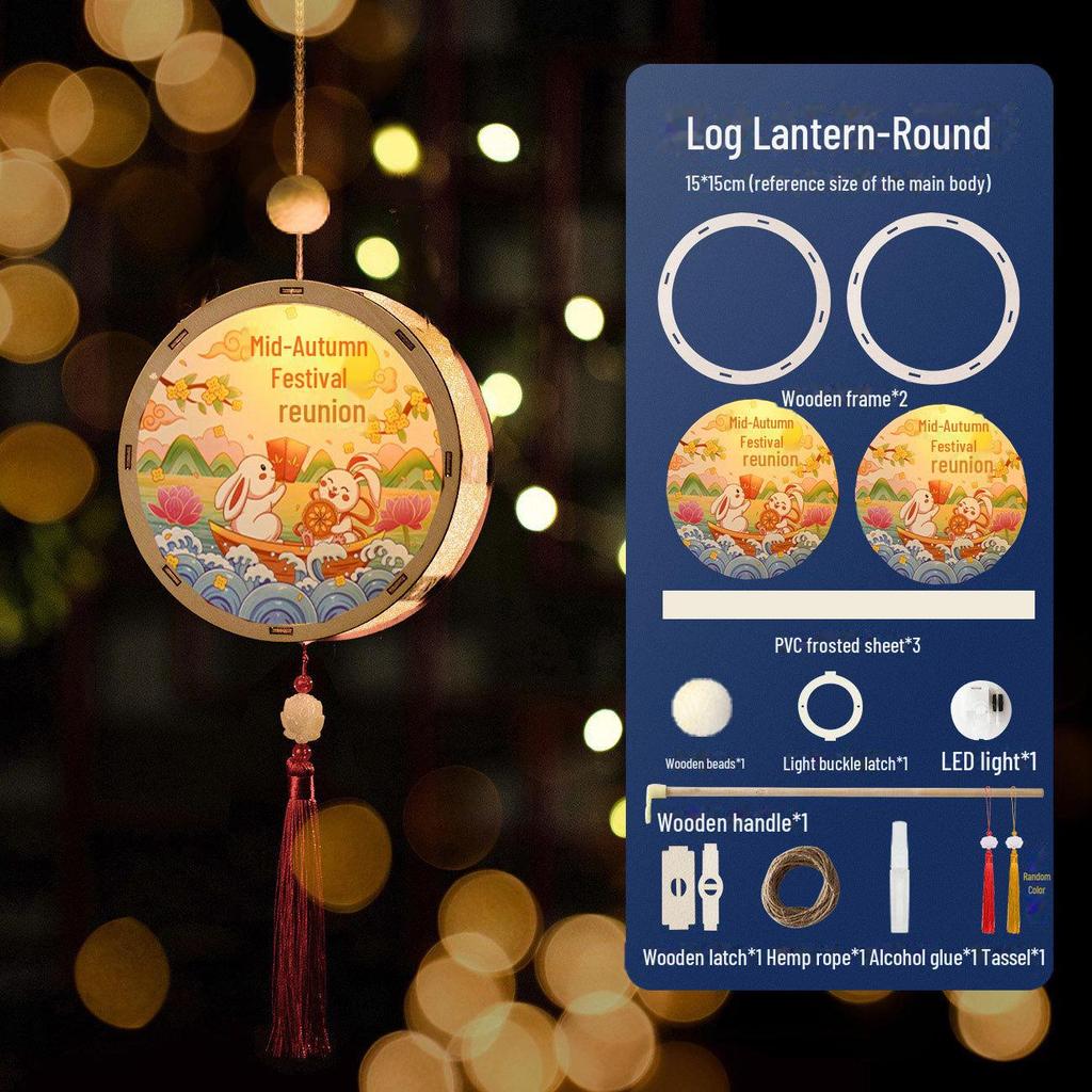 DIY Ancient Style Hanfu Luminous Rabbit Lantern Kit with Wooden Frame for Kids - Mid-Autumn Festival