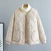 Herbst Winter High-End Rundhals Damen Cord Patchwork Diamantgesteppter Baumwollgepolsterter Mantel Locker Warme Steppjacke