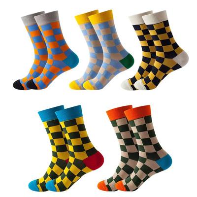Chaussettes en Coton Enfants, Chaussettes à Carreaux Zhuji Adultes Tendance Hommes Mi-hautes
