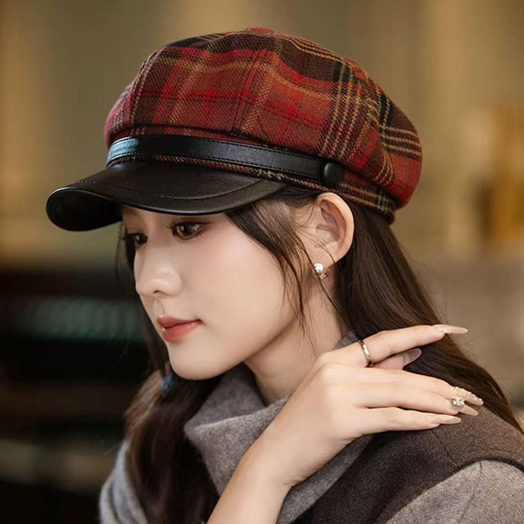 Chic Tweed Plaid Newsboy Beret Cap for Women