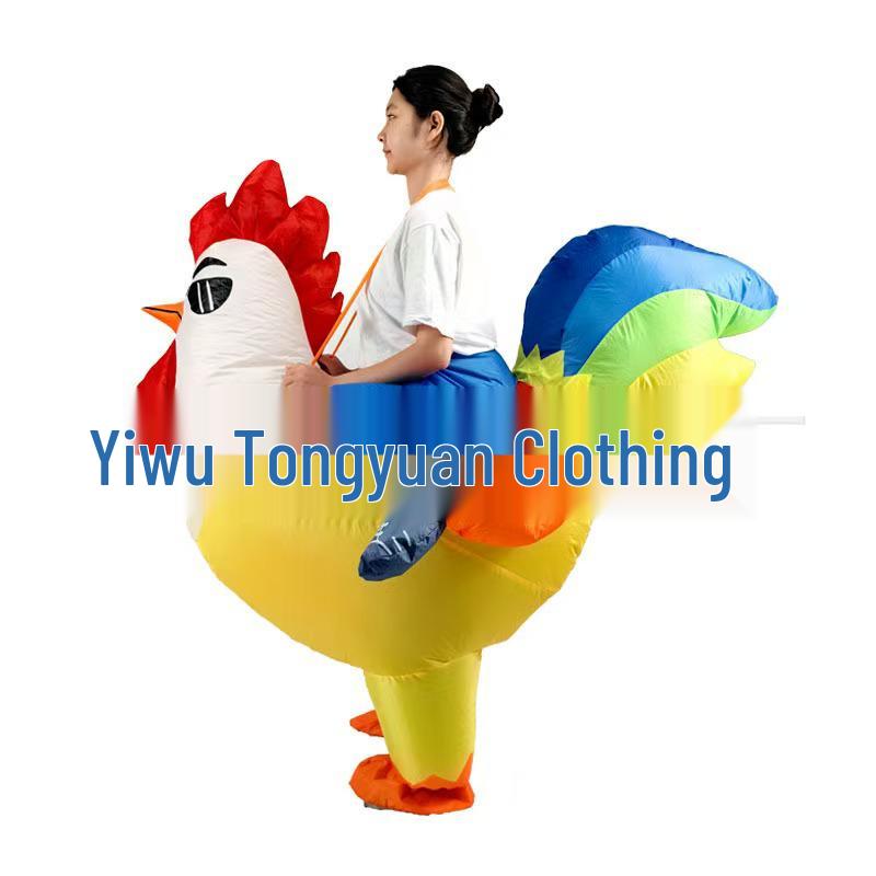 Nadmuchiwany Kostium Czarno-Złotego Koguta ze Skrzydłami - Maskotka na Imprezę Plenerową