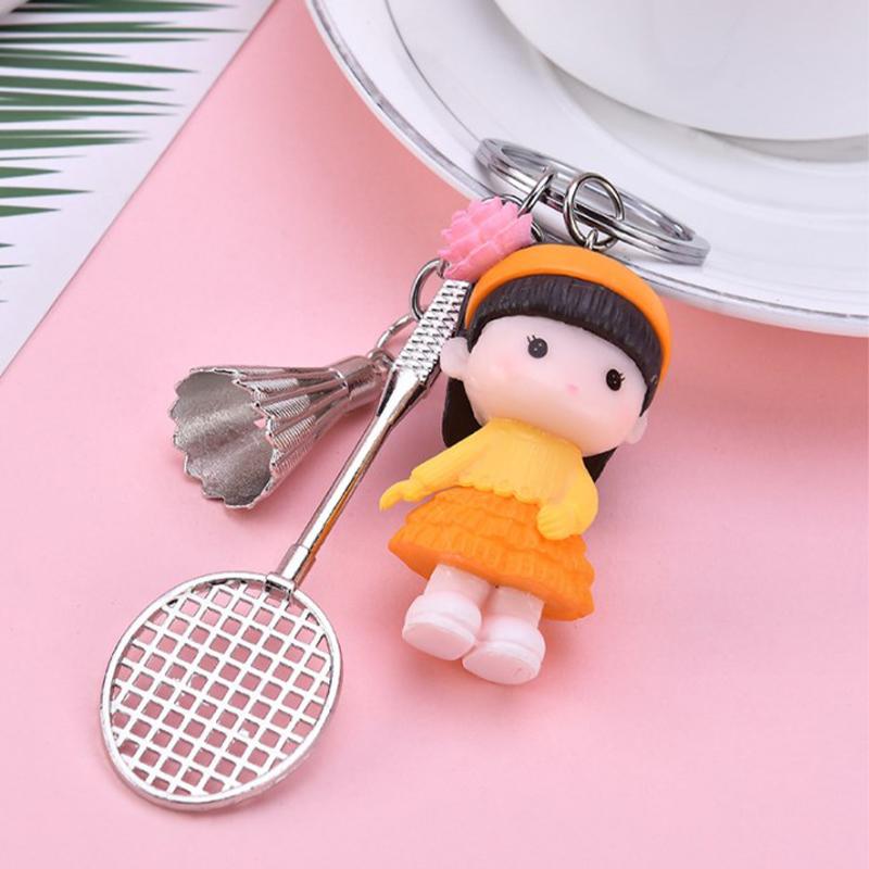 1Pc Sport Styles Mini Badminton Boy Pendant Keychain Unisex Badminton Racket Key Ring Purse Bag Backpack Decor Accessories