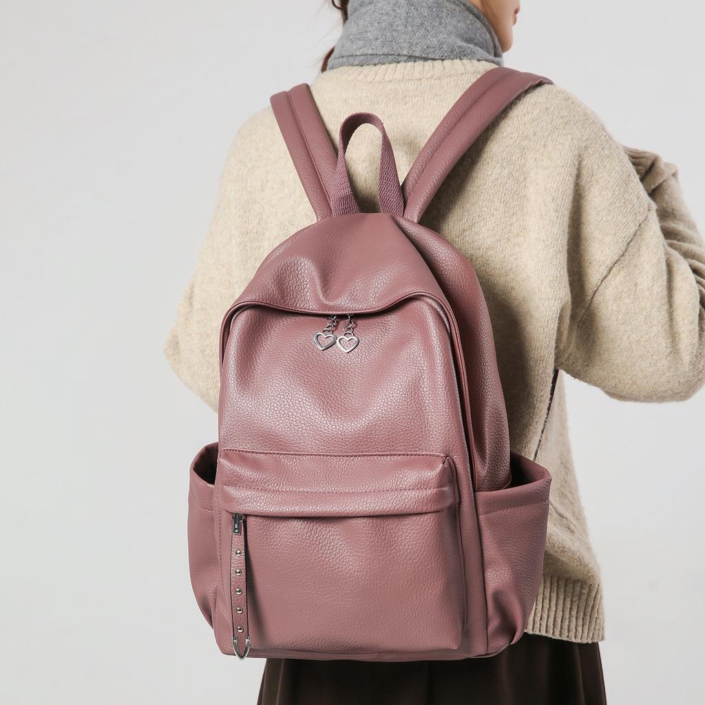 Schoolbag Trend Soft Leather School Bag Female College Student Leisure Travel Backpack Male Fashion Large Capacity Casual Backpack