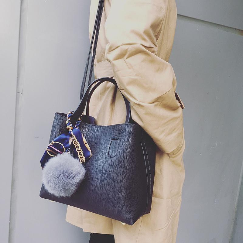 Premium Quality Women Handbags Set With Elegant Fur Ball And Silk Scarf For All Occasions