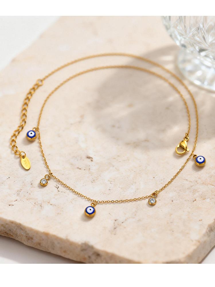 Stainless Steel Blue Evil Eye Necklace, Dainty Cubic Zirconia Devil's Eye Pendant Choker Necklace for Women Fashion Gift