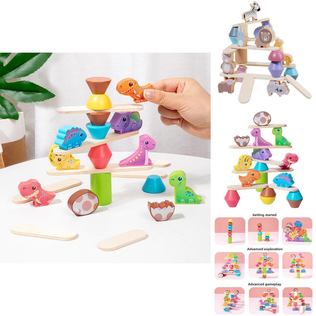 Wooden Animal Stacking Toy With Water Based Paint For Child Development And Parent Child Interaction