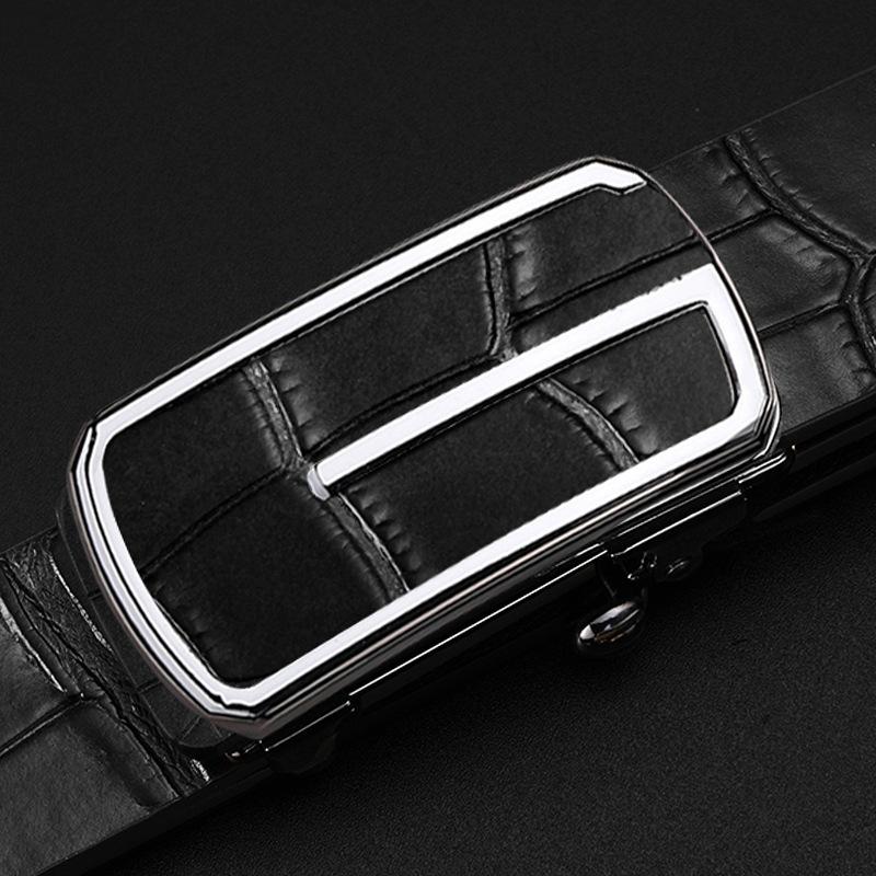 New Belt Men'S Fashion Simple Crocodile Pattern Cowhide Automatic Buckle Belt Middle-Aged And Young Business Leather Jeans Belt
