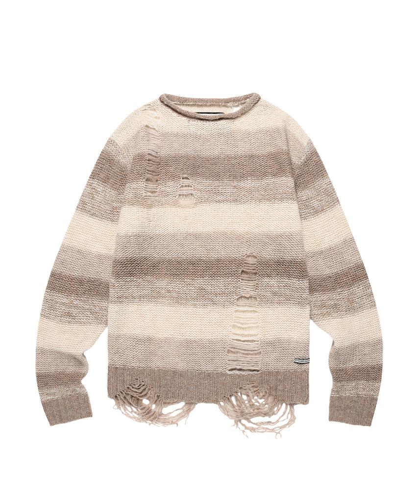 THEVINYLHOUSE Grunge Stripe Sweater Brown
