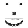 Svart glitrende steiner utsmykket moderne halskjede, øredobber og ring sett for kvinner